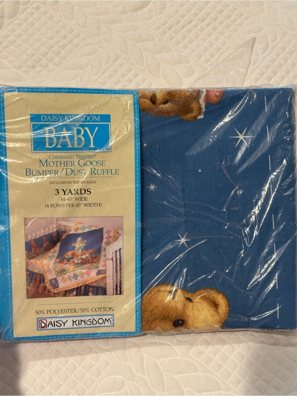 Vintage Daisy Kingdom Mother Goose Bumper/Dust Ruffle - Navy Blue Teddy Print